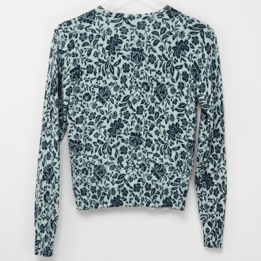 Ann Taylor Ann Cardigan 100% Cotton Floral Button Up Office Blue Green Size XS - Picture 3 of 6